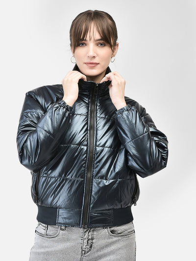 Navy Blue Bomber Jacket-Women Jackets-Crimsoune Club