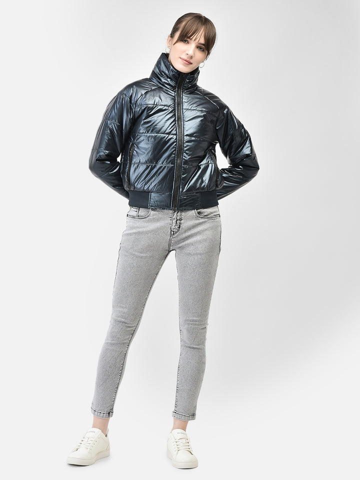 Navy Blue Bomber Jacket-Women Jackets-Crimsoune Club