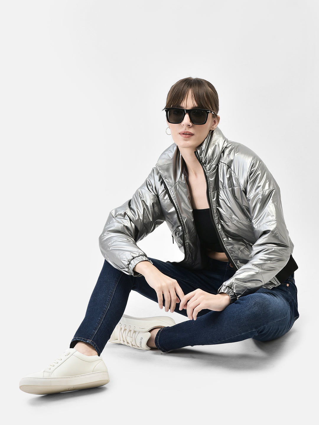 Grey Bomber Jacket-Women Jackets-Crimsoune Club