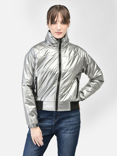 Grey Bomber Jacket-Women Jackets-Crimsoune Club