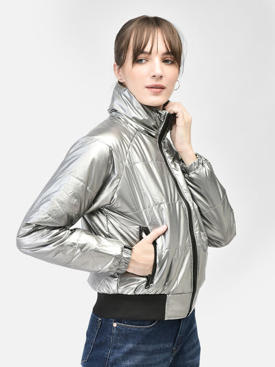 Grey Bomber Jacket-Women Jackets-Crimsoune Club