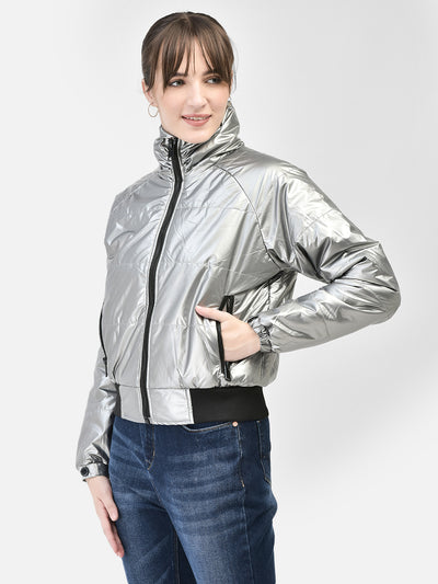 Grey Bomber Jacket-Women Jackets-Crimsoune Club