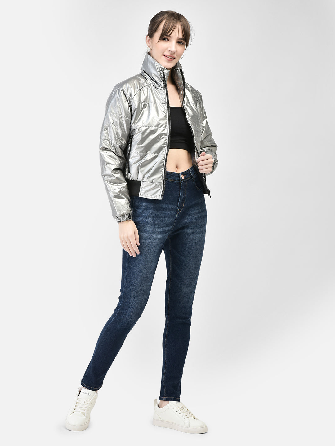 Grey Bomber Jacket-Women Jackets-Crimsoune Club