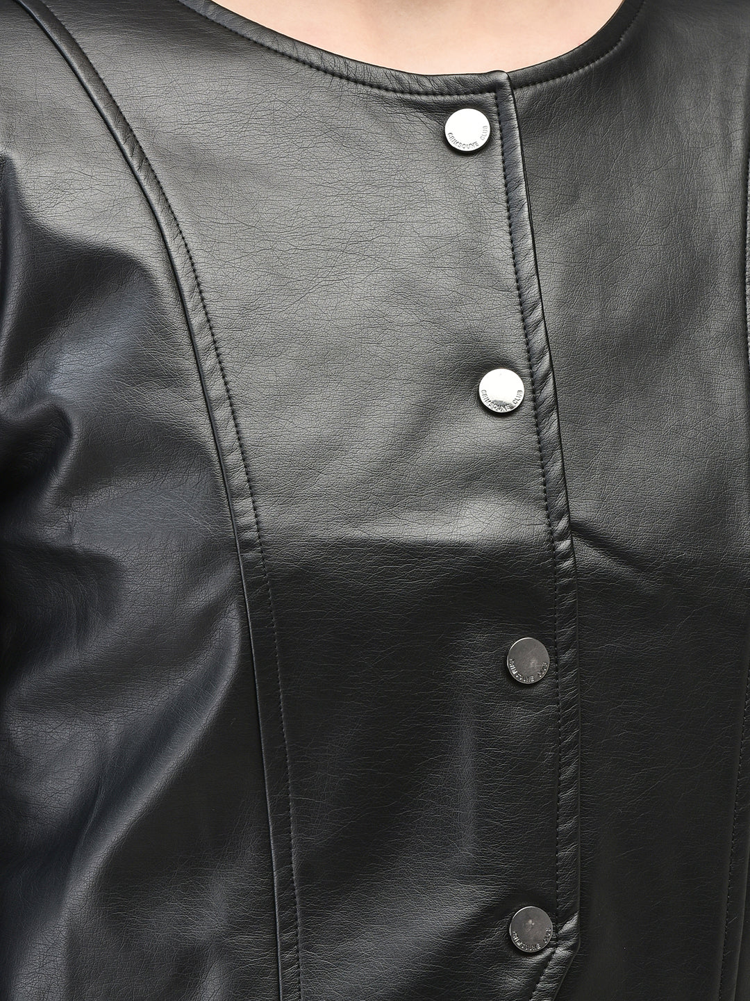 Black Leather Crop Length Jacket-Women Jackets-Crimsoune Club