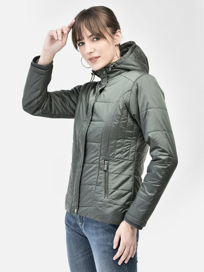 Olive Hooded Puffer Jacket-Women Jackets-Crimsoune Club