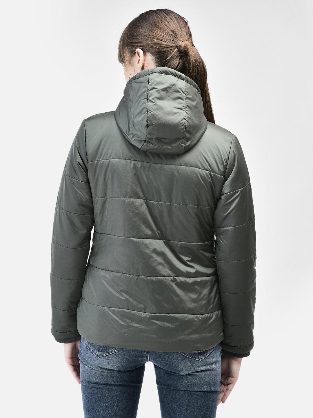 Olive Hooded Puffer Jacket-Women Jackets-Crimsoune Club