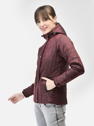 Wine Hooded Puffer Jacket-Women Jackets-Crimsoune Club