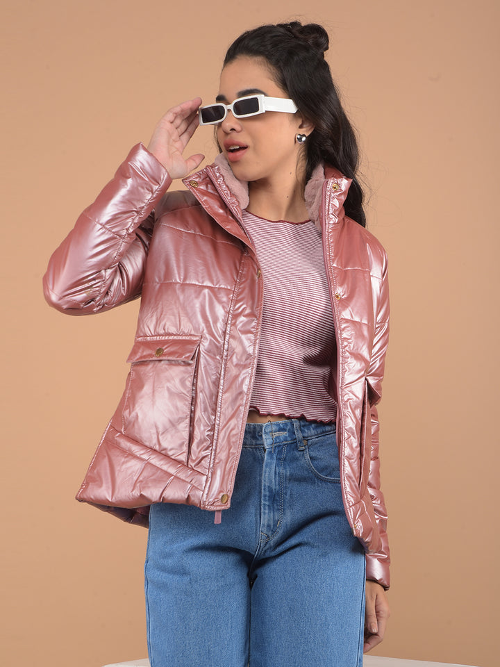 Peach Padded Jacket-Women Jackets-Crimsoune Club