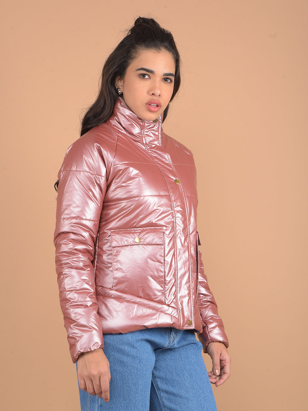 Peach Padded Jacket-Women Jackets-Crimsoune Club