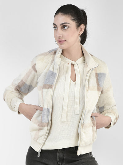 Brown Checked Fur Jacket-Women Jackets-Crimsoune Club