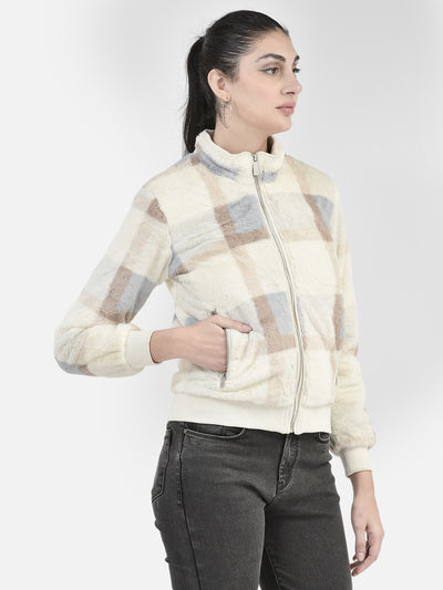 Brown Checked Fur Jacket-Women Jackets-Crimsoune Club