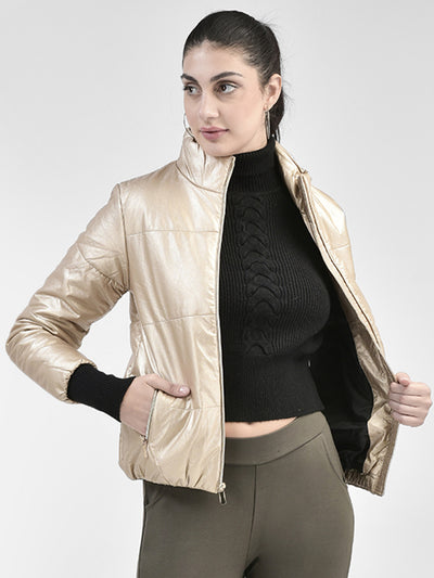 Beige PU Leather Jacket-Women Jackets-Crimsoune Club