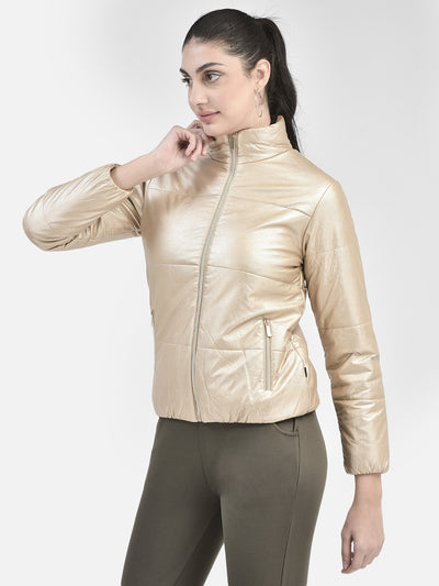 Beige PU Leather Jacket-Women Jackets-Crimsoune Club