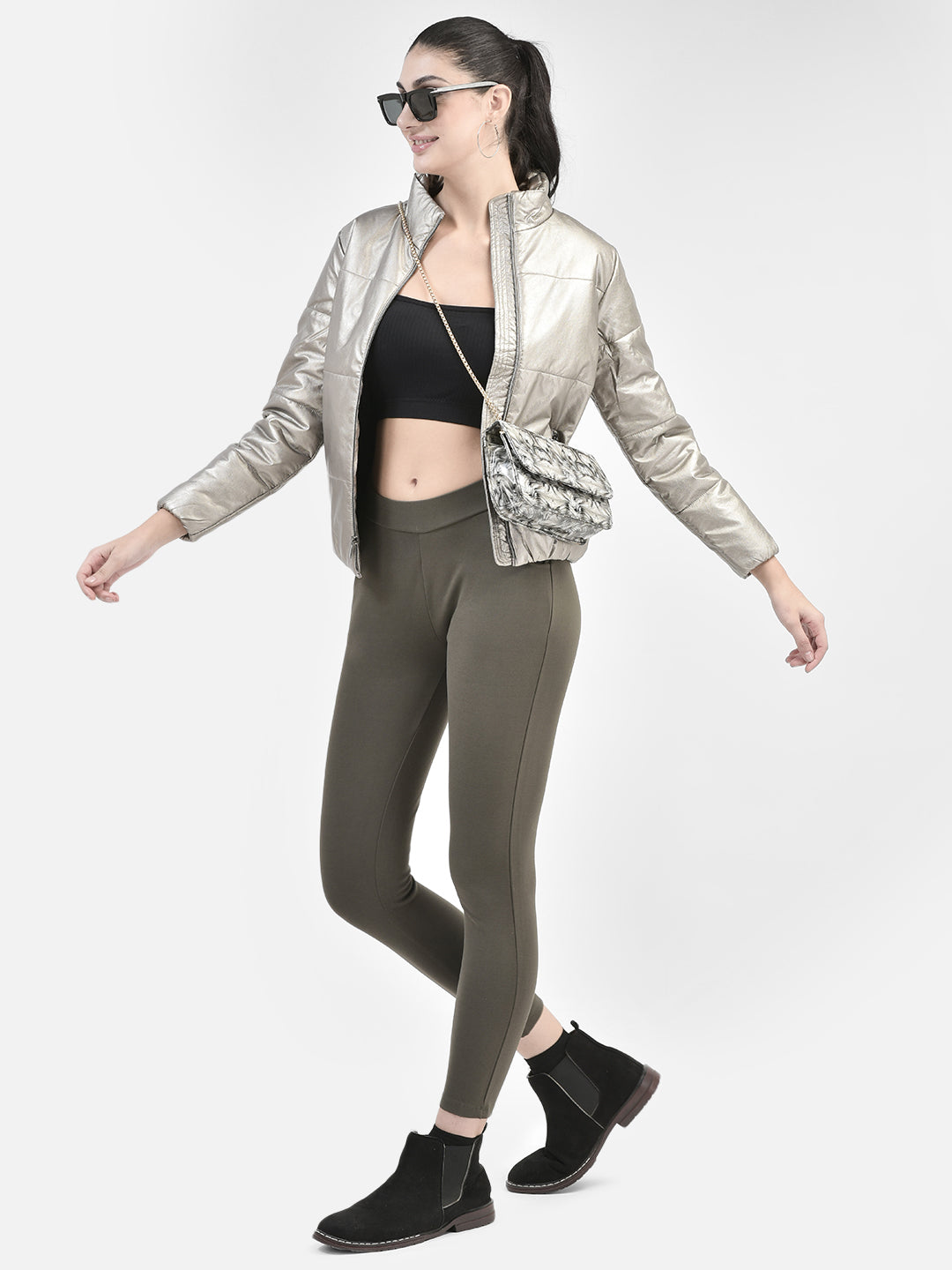 Grey PU Leather Jacket-Women Jackets-Crimsoune Club