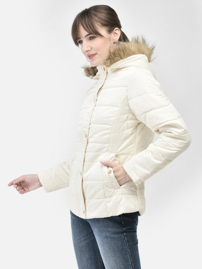 Cream Hooded Puffer Jacket-Women Jackets-Crimsoune Club