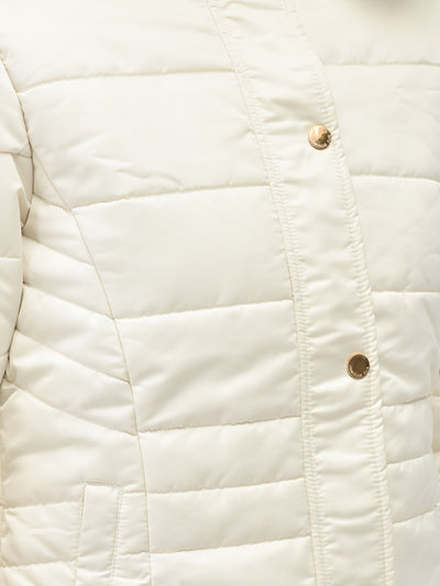 Cream Hooded Puffer Jacket-Women Jackets-Crimsoune Club