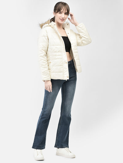 Cream Hooded Puffer Jacket-Women Jackets-Crimsoune Club