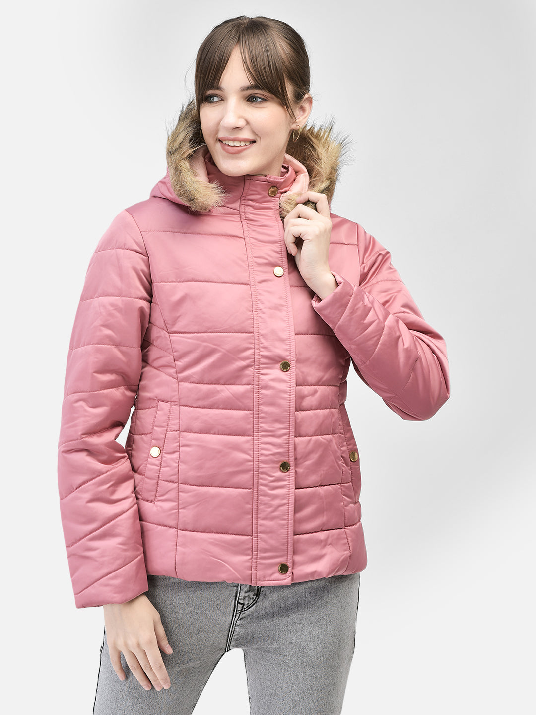 Pink Hooded Puffer Jacket-Women Jackets-Crimsoune Club