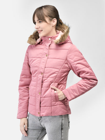 Pink Hooded Puffer Jacket-Women Jackets-Crimsoune Club