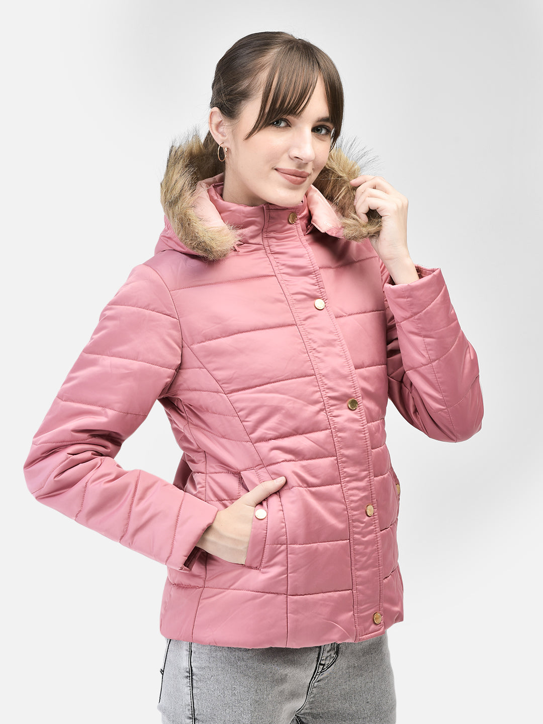 Pink Hooded Puffer Jacket-Women Jackets-Crimsoune Club