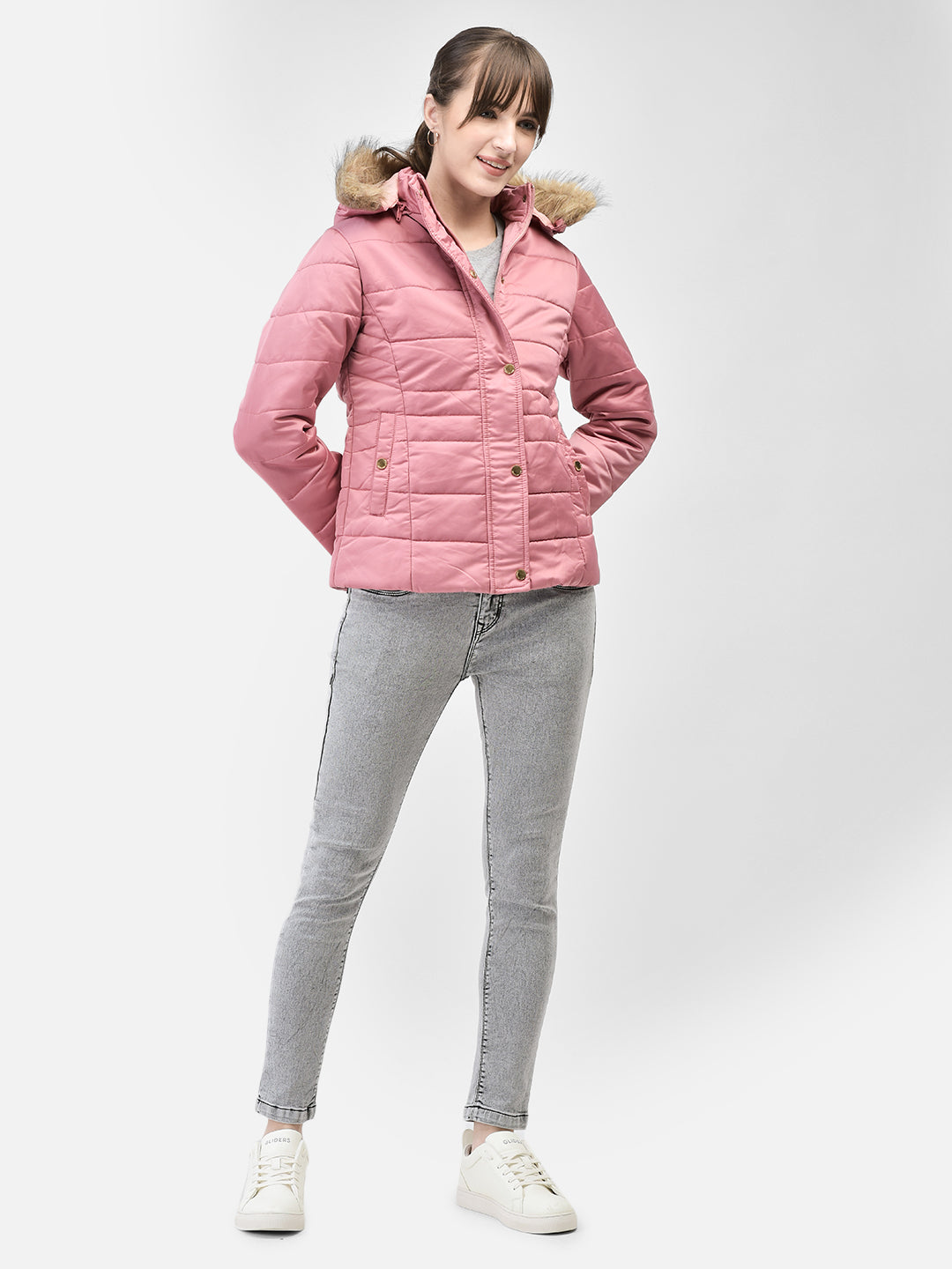 Pink Hooded Puffer Jacket-Women Jackets-Crimsoune Club