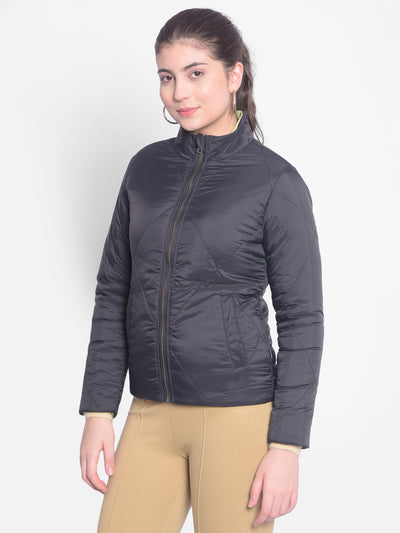 Black Reversible Puffer Jackets-Women Jackets-Crimsoune Club