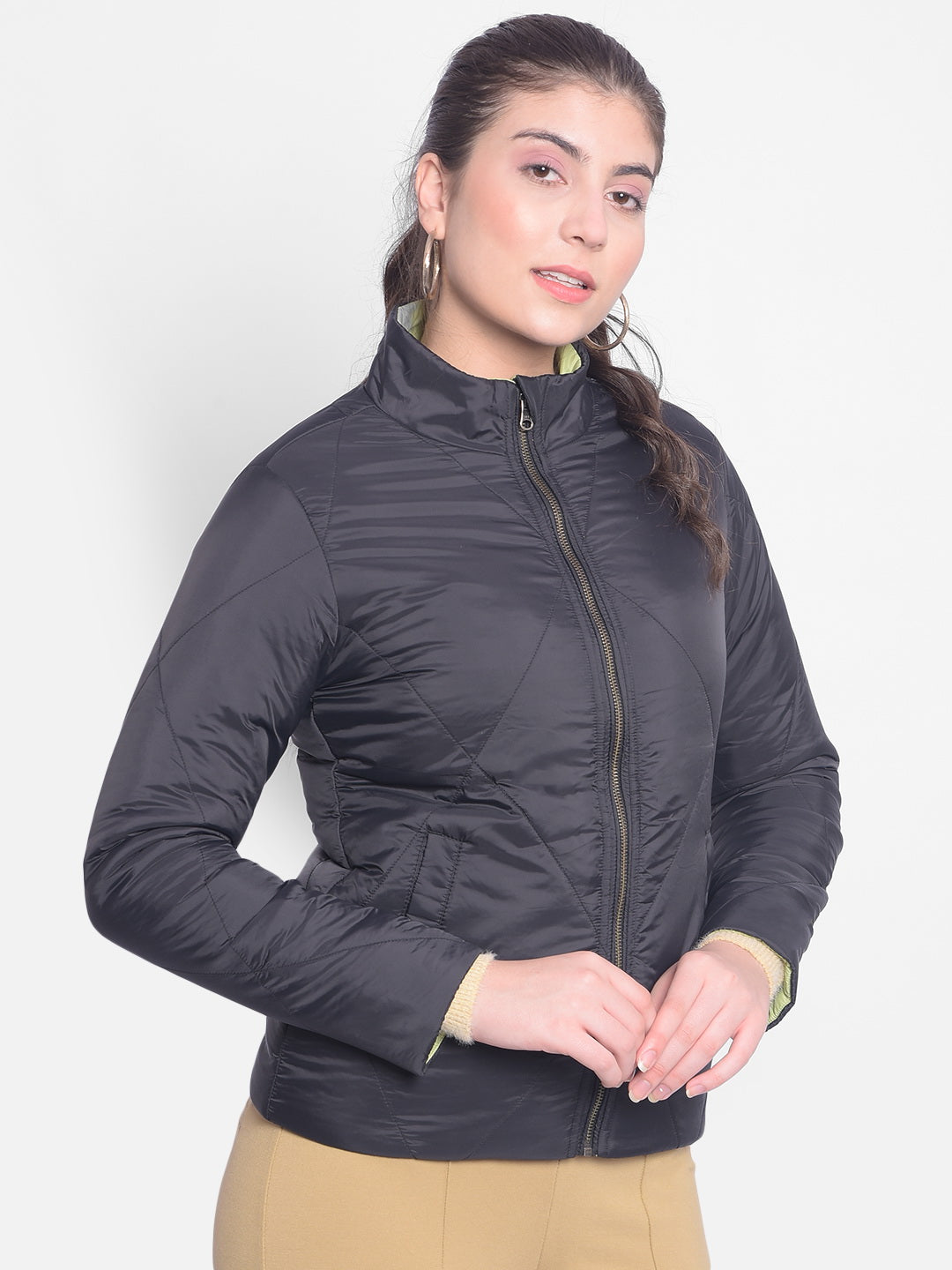 Black Reversible Puffer Jackets-Women Jackets-Crimsoune Club