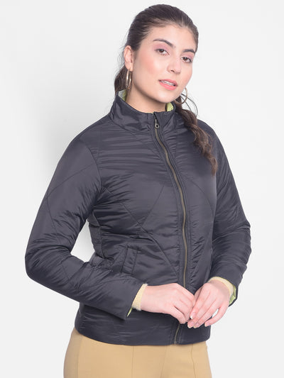 Black Reversible Puffer Jackets-Women Jackets-Crimsoune Club