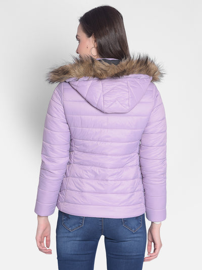 Purple Hooded Jacket With Faux Fur Detail-Women Jackets-Crimsoune Club