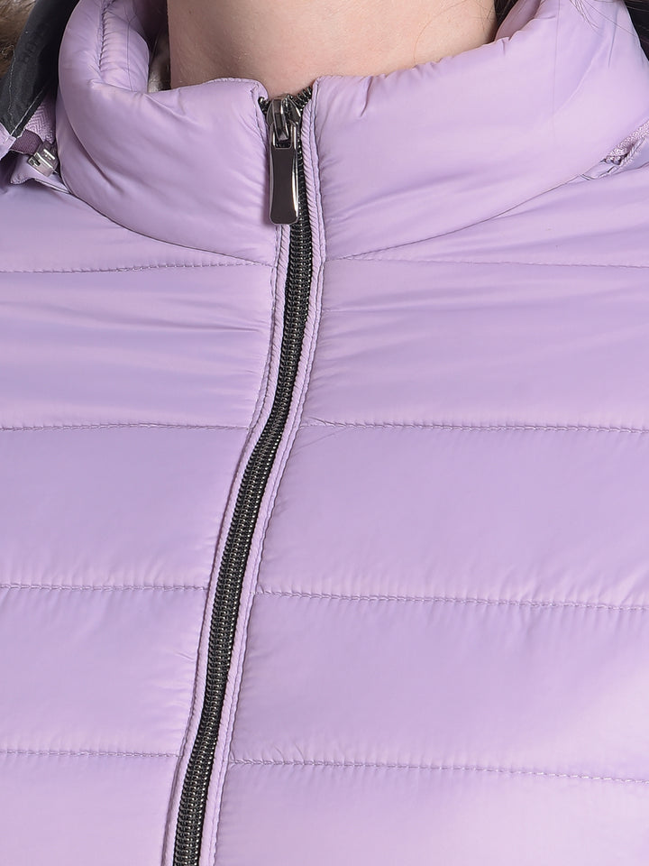 Purple Hooded Jacket With Faux Fur Detail-Women Jackets-Crimsoune Club