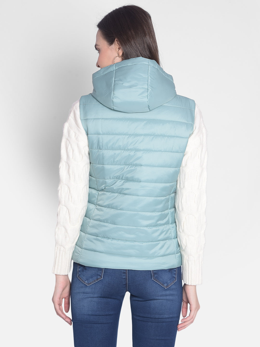 Mint-Green Puffer Hooded Jacket-Women Jackets-Crimsoune Club