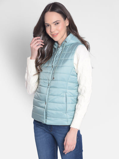 Mint-Green Puffer Hooded Jacket-Women Jackets-Crimsoune Club