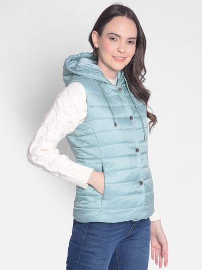 Mint-Green Puffer Hooded Jacket-Women Jackets-Crimsoune Club