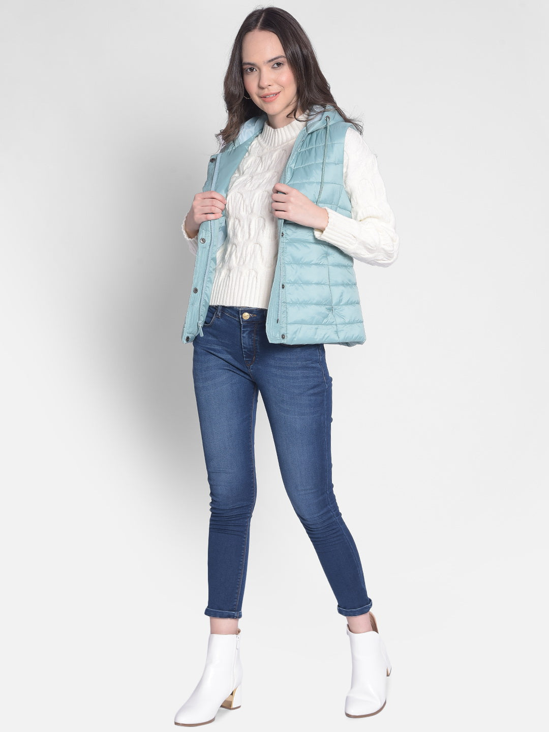 Mint-Green Puffer Hooded Jacket-Women Jackets-Crimsoune Club