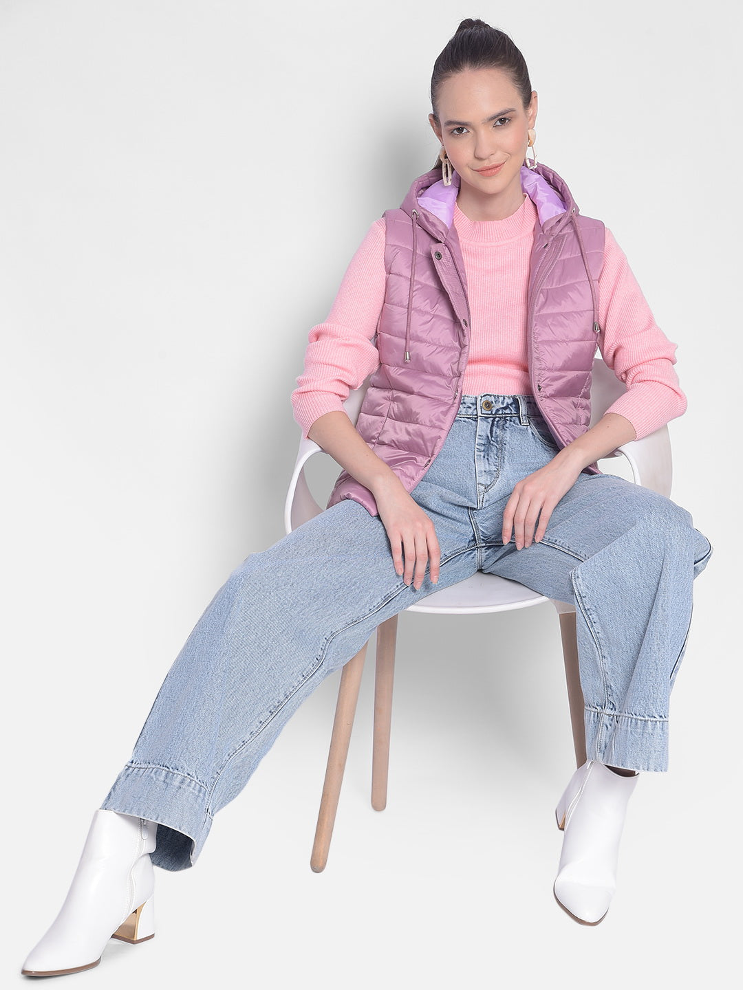 Pink Puffer Hooded Jacket-Women Jackets-Crimsoune Club