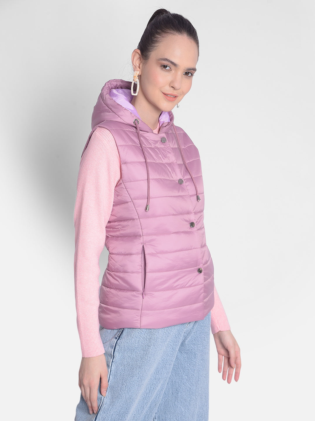 Pink Puffer Hooded Jacket-Women Jackets-Crimsoune Club