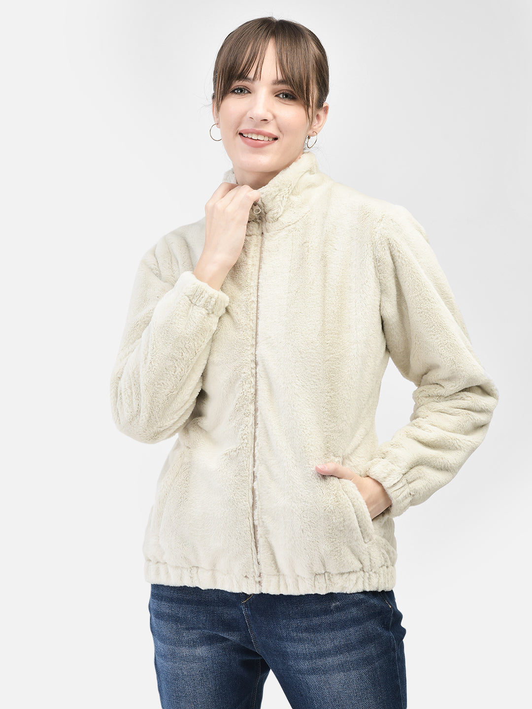 Cream Fur Jacket-Women Jackets-Crimsoune Club