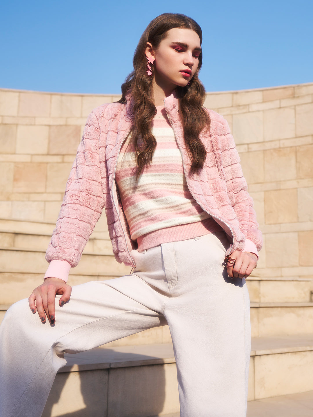 Pink Fur Jacket-Women Jackets-Crimsoune Club