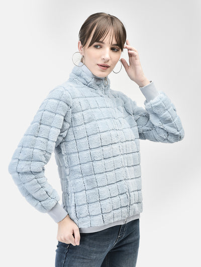 Blue Fur Jacket-Women Jackets-Crimsoune Club