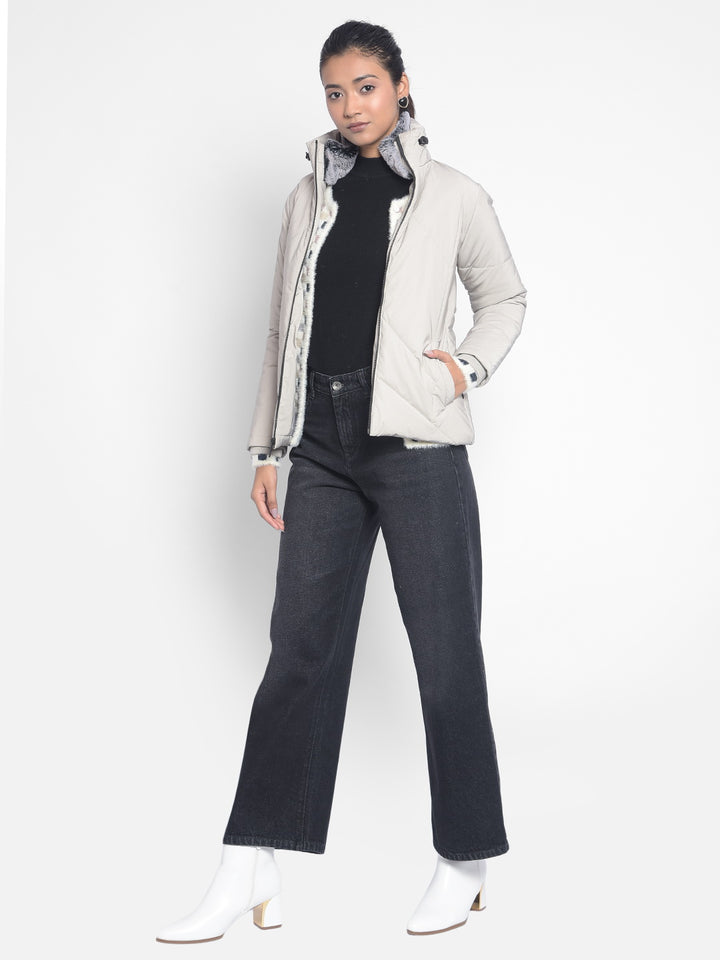 Grey Puffer Jackets-Women Jackets-Crimsoune Club
