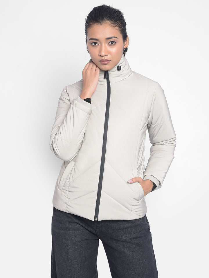 Grey Puffer Jackets-Women Jackets-Crimsoune Club