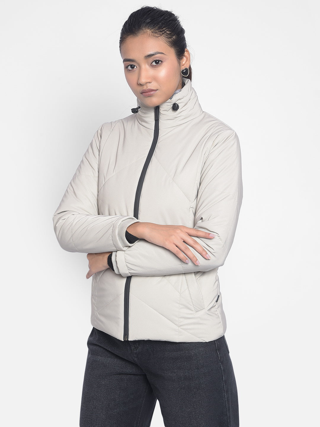 Grey Puffer Jackets-Women Jackets-Crimsoune Club