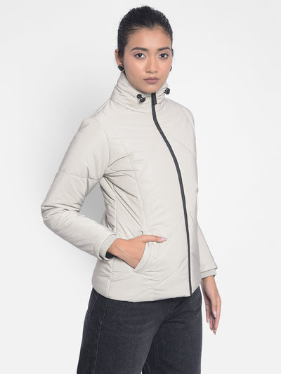 Grey Puffer Jackets-Women Jackets-Crimsoune Club