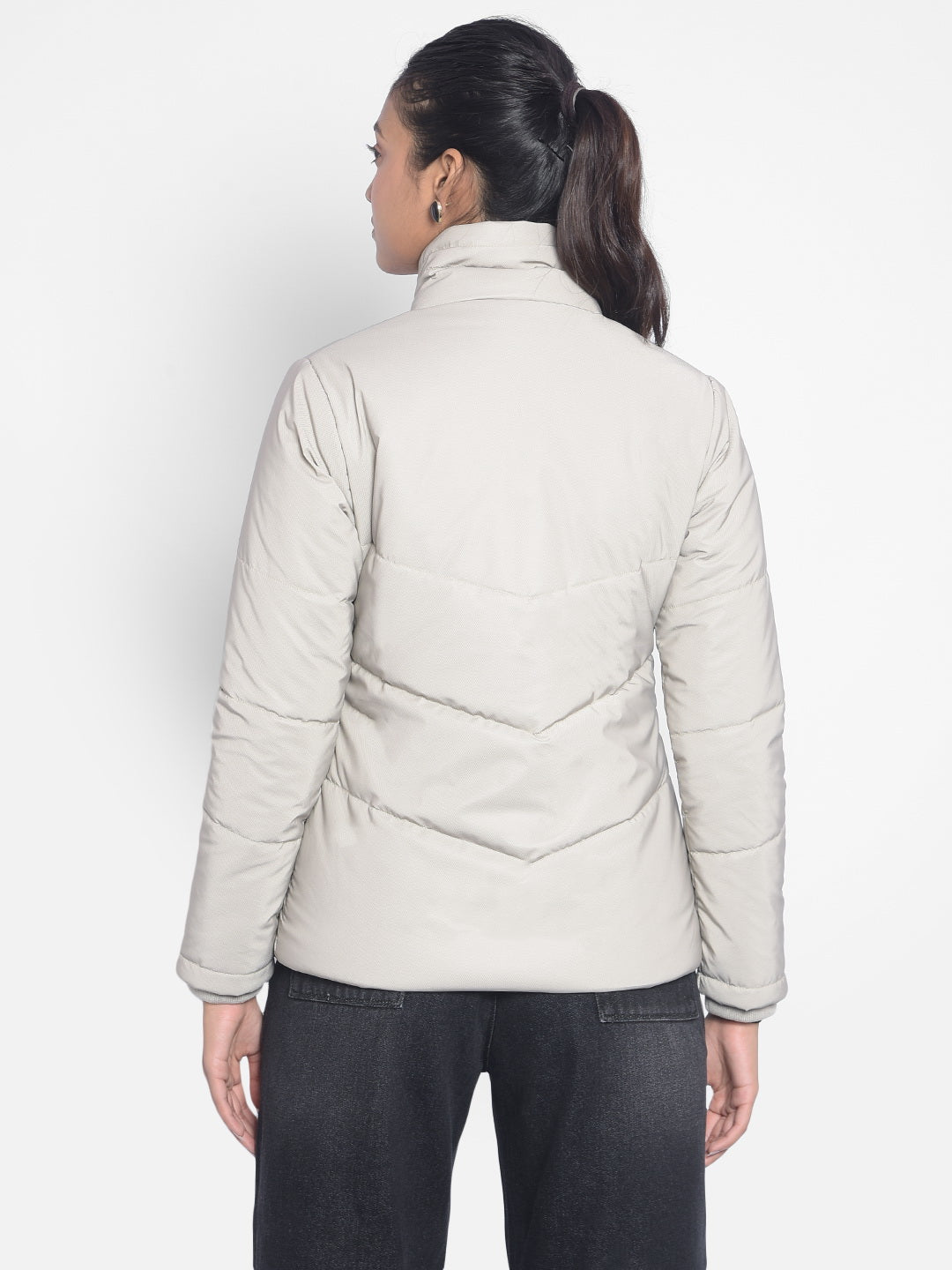 Grey Puffer Jackets-Women Jackets-Crimsoune Club