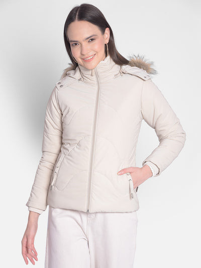 Cream Puffer Jacket-Women Jackets-Crimsoune Club