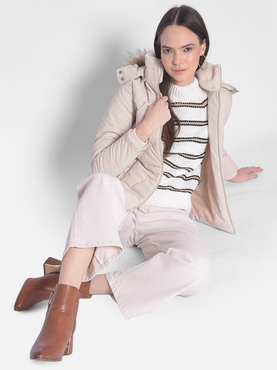 Cream Puffer Jacket-Women Jackets-Crimsoune Club