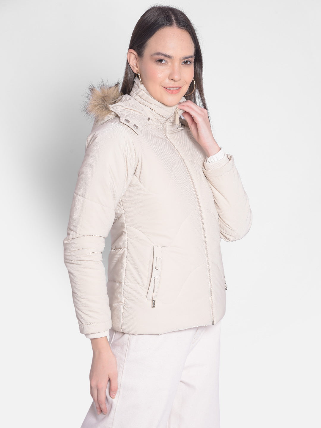 Cream Puffer Jacket-Women Jackets-Crimsoune Club