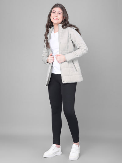 Grey Hooded Puffer Jacket-Women Jackets-Crimsoune Club