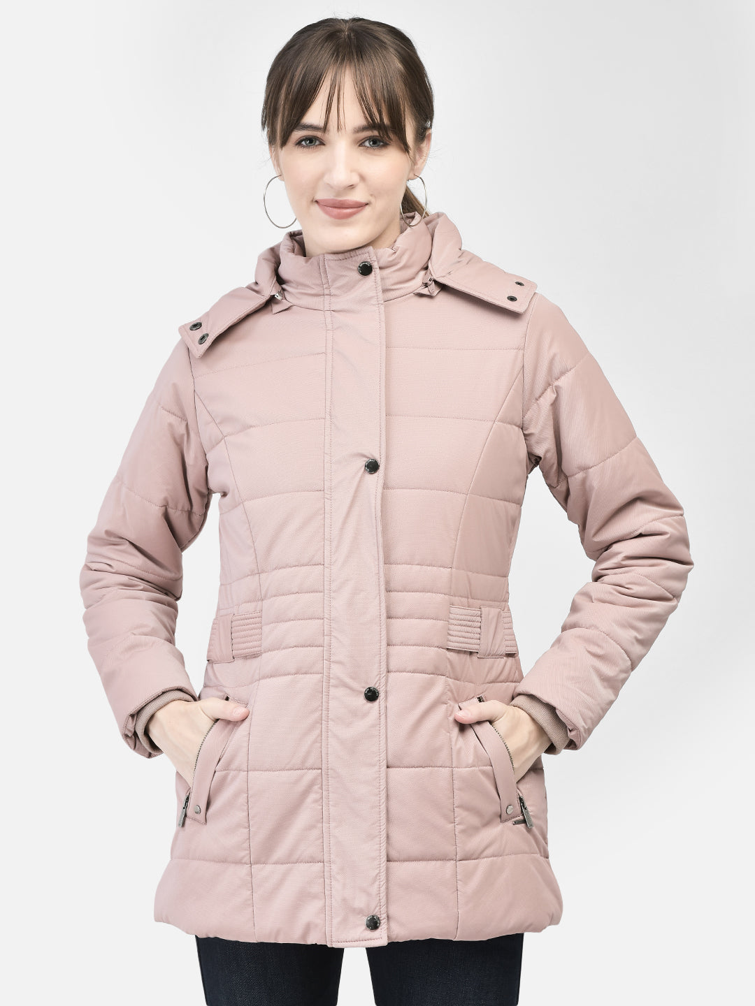 Pink Hooded Puffer Jacket-Women Jackets-Crimsoune Club