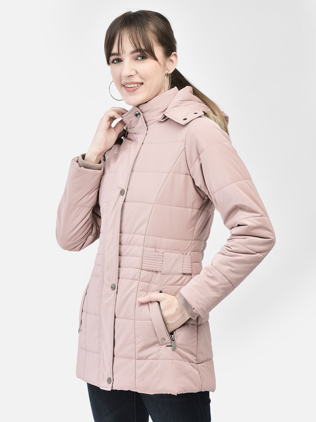 Pink Hooded Puffer Jacket-Women Jackets-Crimsoune Club